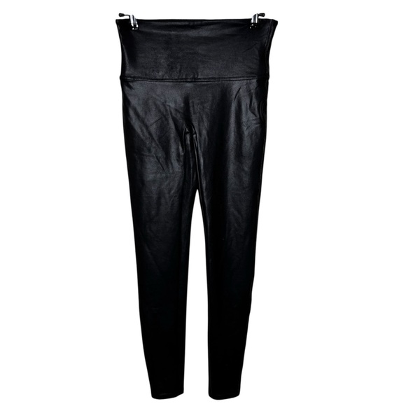 Spanx Leggings Women's Large Faux Leather Pant Shiny Black Pull On Stretch Yoga - Picture 3 of 8